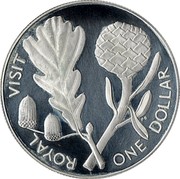 New Zealand One Dollar Royal Visit - English Oak and N.Z. Kauri 1981 (l) Proof KM# 50a ROYAL VISIT ONE DOLLAR coin reverse New Zealand One Dollar Royal Visit - English Oak and N.Z. Kauri 1981 (l) Proof KM# 50a ROYAL VISIT ONE DOLLAR coin reverse