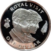 New Zealand One Dollar Royal Visit Prince Charles and Lady Diana 1983 Proof KM# 52a ROYAL VISIT ONE DOLLAR coin reverse New Zealand One Dollar Royal Visit Prince Charles and Lady Diana 1983 Proof KM# 52a ROYAL VISIT ONE DOLLAR coin reverse