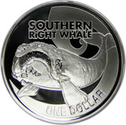 New Zealand One Dollar Southern Right Whale 2009 (m) Prooflike KM# 323 SOUTHERN RIGHT WHALE ONE DOLLAR coin reverse New Zealand One Dollar Southern Right Whale 2009 (m) Prooflike KM# 323 SOUTHERN RIGHT WHALE ONE DOLLAR coin reverse