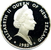 New Zealand One Dollar Takahe Bird 1982 (l) Proof KM# 51a ELIZABETH II QUEEN OF NEW ZEALAND 1982 coin obverse New Zealand One Dollar Takahe Bird 1982 (l) Proof KM# 51a ELIZABETH II QUEEN OF NEW ZEALAND 1982 coin obverse