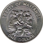 New Zealand One Dollar Treaty of Waitangi 1990 KM# 76 TREATY OF WAITANGI ONE DOLLAR coin reverse