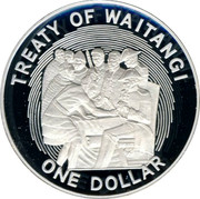 New Zealand One Dollar Treaty of Waitangi 1990 Proof KM# 76a TREATY OF WAITANGI ONE DOLLAR coin reverse