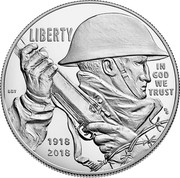 USA One Dollar World War I Centennial 2018 P LIBERTY IN GOD WE TRUST 1918 2018 DE LCT coin obverse