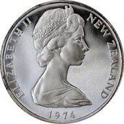 New Zealand One Dollar X British Commonwealth Games 1974 Proof KM# 44a ELIZABETH II NEW ZEALAND 1974 coin obverse New Zealand One Dollar X British Commonwealth Games 1974 Proof KM# 44a ELIZABETH II NEW ZEALAND 1974 coin obverse
