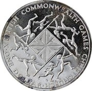 New Zealand One Dollar X British Commonwealth Games 1974 Proof KM# 44a X BRITISH COMMONWEALTH GAMES CHRISTCHURCH ONE DOLLAR coin reverse New Zealand One Dollar X British Commonwealth Games 1974 Proof KM# 44a X BRITISH COMMONWEALTH GAMES CHRISTCHURCH ONE DOLLAR coin reverse