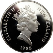 New Zealand One Dollar Yellow-eyed Penguin 1988 Proof KM# 66a ELIZABETH II NEW ZEALAND 1988 RDM coin obverse New Zealand One Dollar Yellow-eyed Penguin 1988 Proof KM# 66a ELIZABETH II NEW ZEALAND 1988 RDM coin obverse