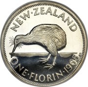 New Zealand One Florin Elizabeth II (1st portrait) 1965 Proof KM# 28.2 NEW∙ZEALAND ONE∙FLORIN∙*YEAR* KG coin reverse New Zealand One Florin Elizabeth II (1st portrait) 1965 Proof KM# 28.2 NEW∙ZEALAND ONE∙FLORIN∙*YEAR* KG coin reverse