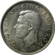 New Zealand One Florin George VI 1940 KM# 10.1 GEORGE VI KING EMPEROR HP coin obverse New Zealand One Florin George VI 1940 KM# 10.1 GEORGE VI KING EMPEROR HP coin obverse