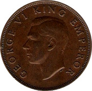 New Zealand One Penny 1945 Struck in error by the Royal Mint on Great Britain blanks KM# 13a Pre-Decimal coins GEORGE VI KING EMPEROR HP coin obverse New Zealand One Penny 1945 Struck in error by the Royal Mint on Great Britain blanks KM# 13a Pre-Decimal coins GEORGE VI KING EMPEROR HP coin obverse
