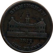 UK One penny Birmingham Payable At The Workhouse 1812 BIRMINGHAM 1814 ONE PENNY coin obverse UK One penny Birmingham Payable At The Workhouse 1812 BIRMINGHAM 1814 ONE PENNY coin obverse
