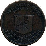 UK One penny Birmingham Payable At The Workhouse 1812 ONE POUND NOTE FOR 240 TOKENS PAYABLE AT THE WORKHOUSE coin reverse UK One penny Birmingham Payable At The Workhouse 1812 ONE POUND NOTE FOR 240 TOKENS PAYABLE AT THE WORKHOUSE coin reverse