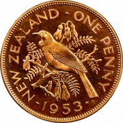 New Zealand One Penny Elizabeth II 1953 Matte proof KM# 24.1 ∙NEW ZEALAND∙ONE PENNY∙*YEAR*∙ coin reverse New Zealand One Penny Elizabeth II 1953 Matte proof KM# 24.1 ∙NEW ZEALAND∙ONE PENNY∙*YEAR*∙ coin reverse