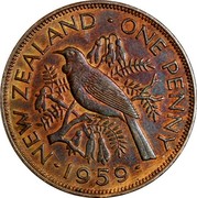 New Zealand One Penny Elizabeth II (1st portrait) 1959 KM# 24.2 ∙NEW ZEALAND∙ONE PENNY∙*YEAR*∙ coin reverse New Zealand One Penny Elizabeth II (1st portrait) 1959 KM# 24.2 ∙NEW ZEALAND∙ONE PENNY∙*YEAR*∙ coin reverse