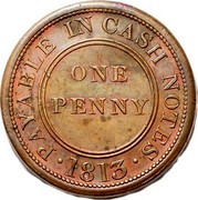 UK One Penny Worcester - John Knapp Junior 1813  PAYABLE IN CASH NOTES *1813* ONE PENNY coin reverse