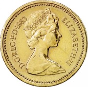 UK One Pound Royal Arms 1983 Proof KM# 933 D∙G∙REG∙F∙D∙1983 ELIZABETH∙II coin obverse UK One Pound Royal Arms 1983 Proof KM# 933 D∙G∙REG∙F∙D∙1983 ELIZABETH∙II coin obverse
