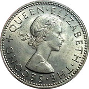 New Zealand One Shilling Elizabeth II 1963 Proof KM# 27.2 + QUEEN∙ELIZABETH∙THE∙SECOND coin obverse New Zealand One Shilling Elizabeth II 1963 Proof KM# 27.2 + QUEEN∙ELIZABETH∙THE∙SECOND coin obverse