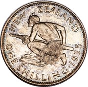 New Zealand One Shilling George V 1935 KM# 3 NEW ZEALAND ONE SHILLING∙*YEAR* KG coin reverse
