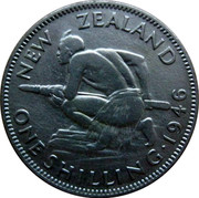 New Zealand One Shilling George VI 1946 KM# 9 NEW ZEALAND ONE SHILLING∙*YEAR* KG coin reverse New Zealand One Shilling George VI 1946 KM# 9 NEW ZEALAND ONE SHILLING∙*YEAR* KG coin reverse