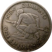 New Zealand One Shilling George VI 1947 KM# 9a NEW ZEALAND ONE SHILLING∙1947 KG coin reverse New Zealand One Shilling George VI 1947 KM# 9a NEW ZEALAND ONE SHILLING∙1947 KG coin reverse