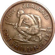 New Zealand One Shilling George VI 1951 KM# 17 NEW ZEALAND ONE SHILLING∙*YEAR* KG coin reverse
