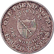 UK One Shilling Warwickshire - Birmingham / Workhouse 1811  ONE POUND NOTE FOR 20 TOKENS PAYABLE AT THE WORKHOUSE coin reverse UK One Shilling Warwickshire - Birmingham / Workhouse 1811  ONE POUND NOTE FOR 20 TOKENS PAYABLE AT THE WORKHOUSE coin reverse