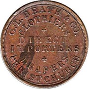 New Zealand Penny Beath G. L. & Co - Christchurch (1860-1869) A uniface obverse die trial KM# Tn8 G.L. BEATH & CO. CLOTHIERS DIRECT IMPORTERS DRAPERS CHRISTCHURCH coin reverse New Zealand Penny Beath G. L. & Co - Christchurch (1860-1869) A uniface obverse die trial KM# Tn8 G.L. BEATH & CO. CLOTHIERS DIRECT IMPORTERS DRAPERS CHRISTCHURCH coin reverse