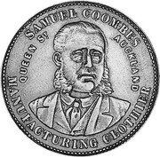 New Zealand Penny Coombes S. - Auckland 1874 KM# Tn15 SAMUEL COOMBES QUEEN ST AUCKLAND MANUFACTURING CLOTHIER coin obverse