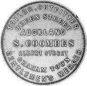 New Zealand Penny Coombes S. - Auckland 1874 KM# Tn15 TAILOR OUTFITTER QUEEN STREET AUCKLAND S.COOMBES ALBERT STREET GRAHAM TOWN GENTLEMENS MERCER coin reverse