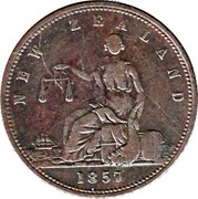 New Zealand Penny Day & Mieville / Dunedin 1857 KM# Tn16 NEW ZEALAND 1857 coin obverse New Zealand Penny Day & Mieville / Dunedin 1857 KM# Tn16 NEW ZEALAND 1857 coin obverse