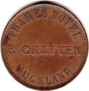 New Zealand Penny Gratten R. - Auckland (1874)1872 KM# Tn24 THAMES HOTEL R.GRATTEN AUCKLAND coin reverse New Zealand Penny Gratten R. - Auckland (1874)1872 KM# Tn24 THAMES HOTEL R.GRATTEN AUCKLAND coin reverse