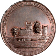 UK Penny Kinrosshire - Loch Leven / Castle 1797  * LOCH LEVEN PENNY 1797 * Q.MARY IMPRISONED IN THE ISLE AND CASTLE.A.D.1567 P.K.FECIT. coin obverse