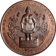 UK Penny Kinrosshire - Loch Leven / Castle 1797  * ANTIENT SCOTTISH WASHING * HONI.SOIT.QUI.MAL.Y.PENSE coin reverse