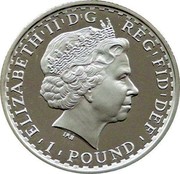 UK Pound Britannia 2007 British Royal Mint Proof KM# 1090 ELIZABETH'II'D'G REG'FID'DEF '1'POUND' IRB coin obverse UK Pound Britannia 2007 British Royal Mint Proof KM# 1090 ELIZABETH'II'D'G REG'FID'DEF '1'POUND' IRB coin obverse