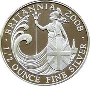 UK Pound Britannia 2008 British Royal Mint Proof KM# 1097 BRITANNIA 2008 1/2 OUNCE FINE SILVER coin reverse