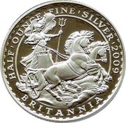UK Pound Britannia 2009 Proof KM# 1125 HALF ' OUNCE ' FINE ' SILVER ' 2009 BRITANNIA coin reverse