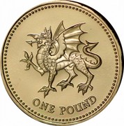 UK Pound Dragon of Wales 2000 Proof KM# 1005 ONE POUND coin reverse UK Pound Dragon of Wales 2000 Proof KM# 1005 ONE POUND coin reverse