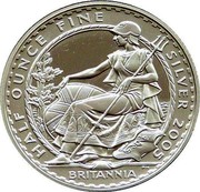 UK Pound Elizabeth II 2005 British Royal Mint Proof KM# 1087 HALF OUNCE FINE SILVER 2005 BRITANNIA coin reverse UK Pound Elizabeth II 2005 British Royal Mint Proof KM# 1087 HALF OUNCE FINE SILVER 2005 BRITANNIA coin reverse
