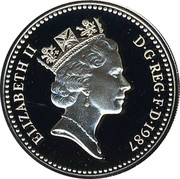 UK Pound English Oak 1987 Proof KM# 948a ELIZABETH II D∙G∙REG∙F∙D∙1992 RDM coin obverse UK Pound English Oak 1987 Proof KM# 948a ELIZABETH II D∙G∙REG∙F∙D∙1992 RDM coin obverse