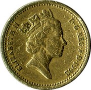 UK Pound English Oak 1992 KM# 948 ELIZABETH II D∙G∙REG∙F∙D∙1987 RDM coin obverse UK Pound English Oak 1992 KM# 948 ELIZABETH II D∙G∙REG∙F∙D∙1987 RDM coin obverse