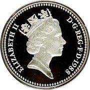 UK Pound Royal Shield 1988 Proof KM# 954a ELIZABETH II D∙G∙REG∙F∙D∙1988 RDM coin obverse UK Pound Royal Shield 1988 Proof KM# 954a ELIZABETH II D∙G∙REG∙F∙D∙1988 RDM coin obverse