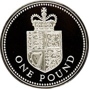 UK Pound Royal Shield 1988 Proof KM# 954a ONE POUND coin reverse UK Pound Royal Shield 1988 Proof KM# 954a ONE POUND coin reverse