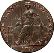 UK Sise Lane Halfpenny (Middlesex - London / Davidson's) SISE LANE HALFPENNY 1795 coin obverse UK Sise Lane Halfpenny (Middlesex - London / Davidson's) SISE LANE HALFPENNY 1795 coin obverse