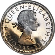 New Zealand Sixpence Elizabeth II (1st portrait) 1965 Proof KM# 26.2 + QUEEN∙ELIZABETH∙THE∙SECOND coin obverse