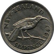 New Zealand Sixpence George VI 1947 KM# 8a NEW∙ZEALAND SIXPENCE 1947 K∙G coin reverse New Zealand Sixpence George VI 1947 KM# 8a NEW∙ZEALAND SIXPENCE 1947 K∙G coin reverse