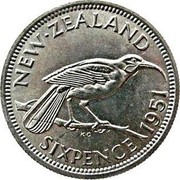 New Zealand Sixpence George VI 1951 KM# 16 NEW∙ZEALAND SIXPENCE *YEAR* K∙G coin reverse