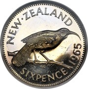 New Zealand Sixpence (Elizabeth II) KM# 26.1 NEW∙ZEALAND SIXPENCE∙*YEAR* K∙G coin reverse