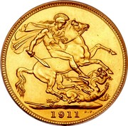 UK Sovereign George V 1911 Proof KM# 820 1911 B.P. coin reverse UK Sovereign George V 1911 Proof KM# 820 1911 B.P. coin reverse