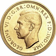 UK Sovereign George VI 1937 Proof KM# 859 GEORGIVS VI D:G:BR:OMN:REX F:D:IND:IMP. coin obverse