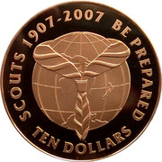 New Zealand Ten Dollars Centenary of Scouting 2007 (l) Proof KM# 305 SCOUTS 1907-2007 BE PREPARED TEN DOLLARS coin reverse