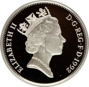 UK Ten Pence Elizabeth II (3rd portrait) 1992 Proof KM# 938a ELIZABETH II D G REG F D 1992 RDM coin obverse UK Ten Pence Elizabeth II (3rd portrait) 1992 Proof KM# 938a ELIZABETH II D G REG F D 1992 RDM coin obverse